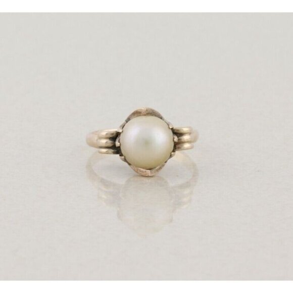 14k Yellow Gold Freshwater Pearl Ring Antique Art Deco Size 6 - Picture 2 of 9